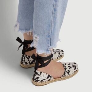 Anne Klein Black and White Espadrille Wedges